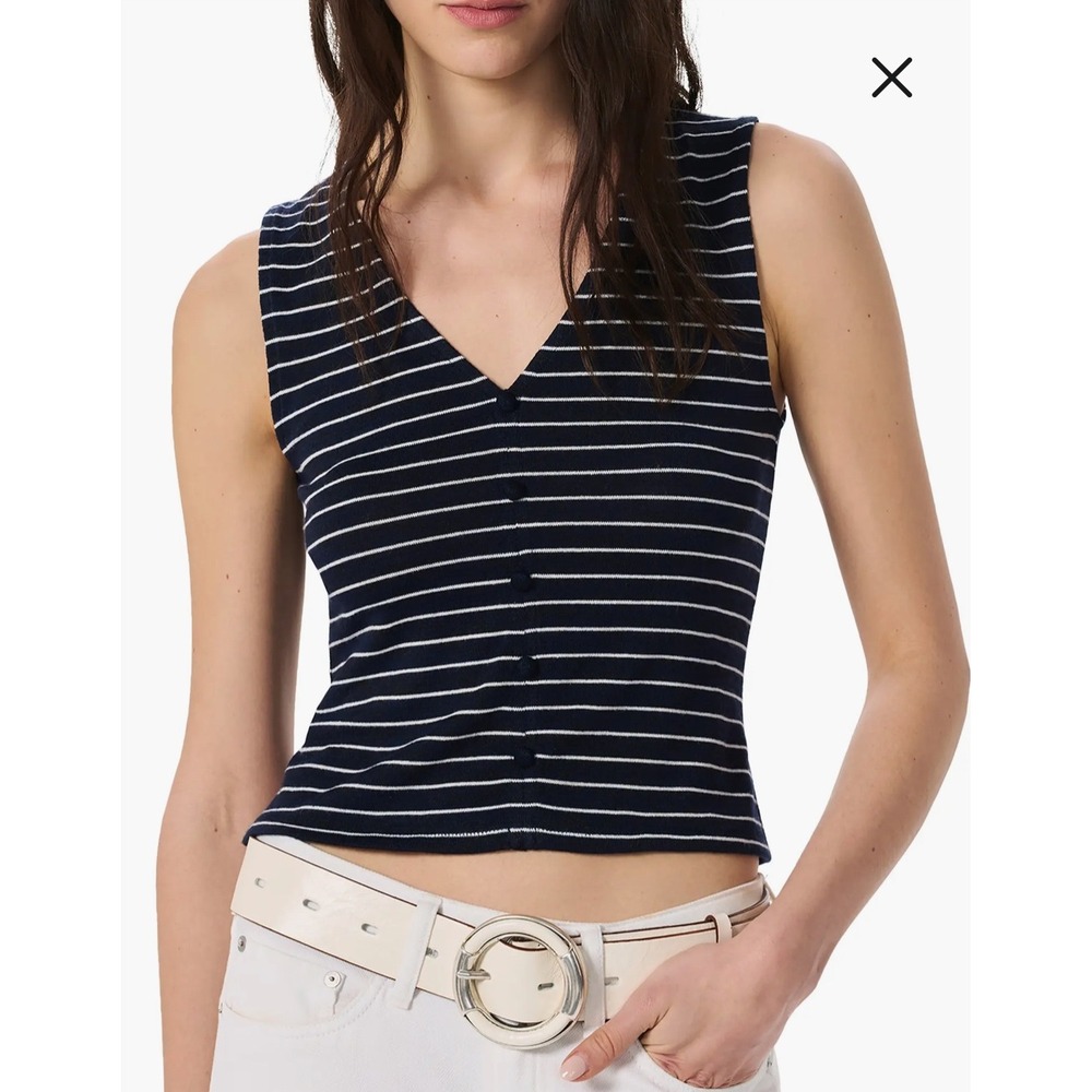 Rag & Bone Navy White Striped Button Front Sleeveless Knit Crop Top Nautical S